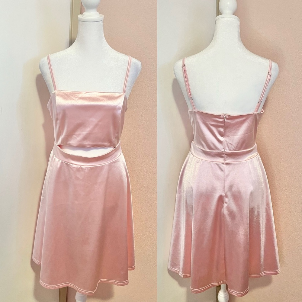 Pink Satin Cut-out Dress